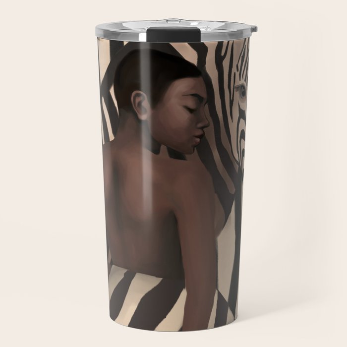 Woman and Zebra in Bold Stripes Travel Mug Gallery Image 1