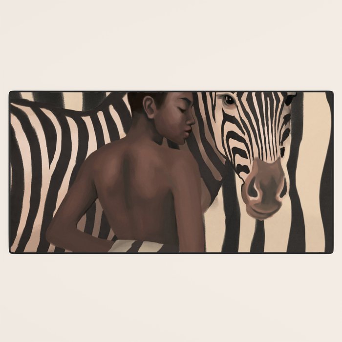 Woman and Zebra in Bold Stripes Desk Mat Gallery Image 3