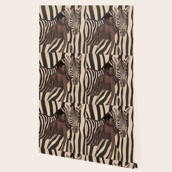 Woman and Zebra in Bold Stripes Wallpaper Gallery Image 2