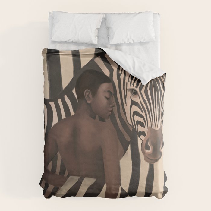 Woman and Zebra in Bold Stripes Duvet Cover Gallery Image 1