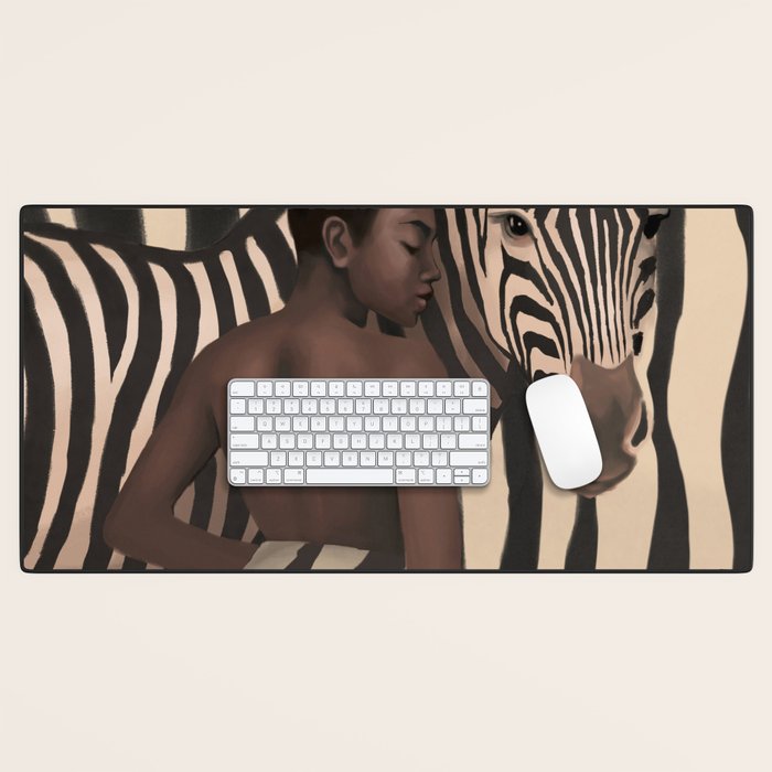 Woman and Zebra in Bold Stripes Desk Mat Gallery Image 1