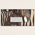 Woman and Zebra in Bold Stripes Desk Mat Gallery Image 1