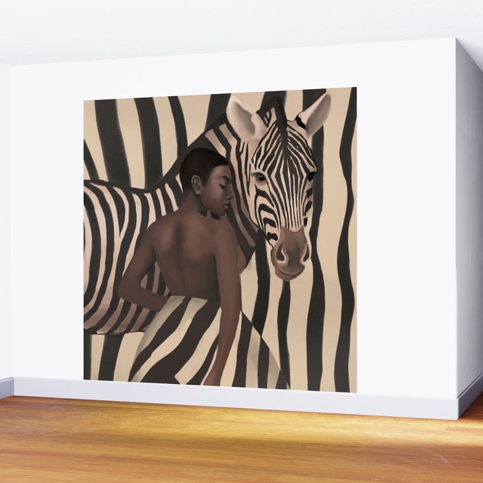Woman and Zebra in Bold Stripes Wall Mural Gallery Image 2