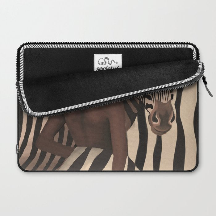 Woman and Zebra in Bold Stripes Laptop Sleeve Gallery Image 2
