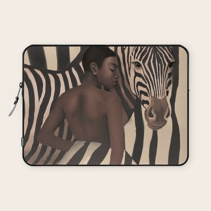 Woman and Zebra in Bold Stripes Laptop Sleeve Gallery Image 1