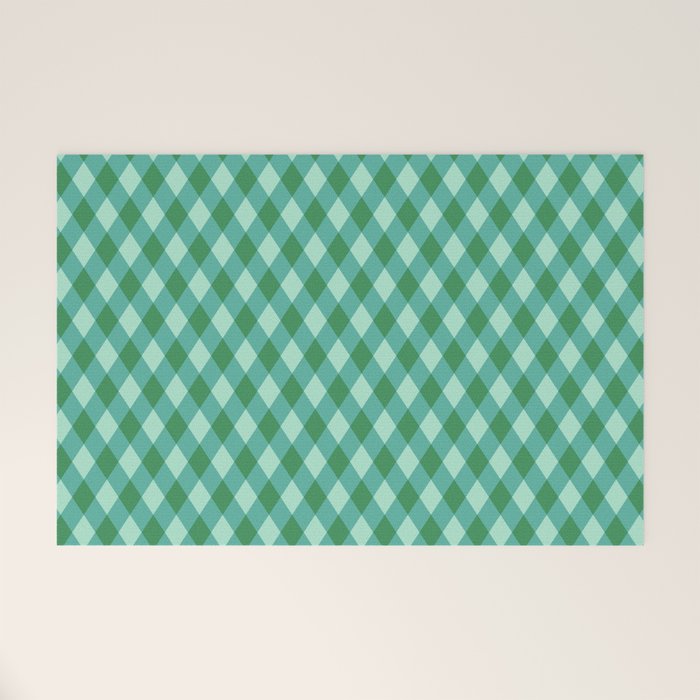 Christmas Diamond Plaid Green Pattern Welcome Mat Gallery Image 1