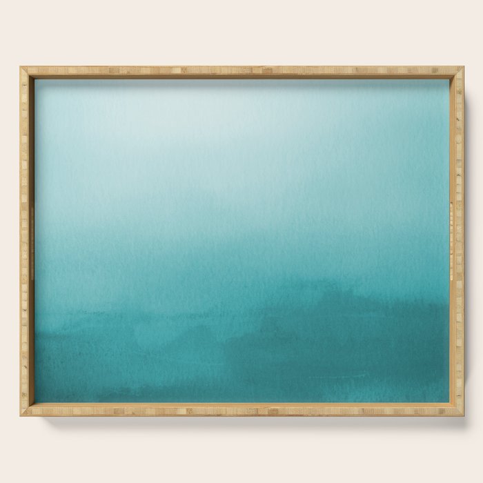 Best Seller Aqua Teal Turquoise Watercolor Ombre Gradient Blend Abstract Art - Aquarium SW 6767 Serving Tray Gallery Image 1