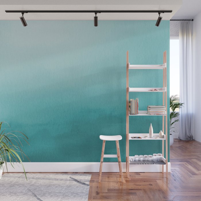Best Seller Aqua Teal Turquoise Watercolor Ombre Gradient Blend Abstract Art - Aquarium SW 6767 Wall Mural Gallery Image 1
