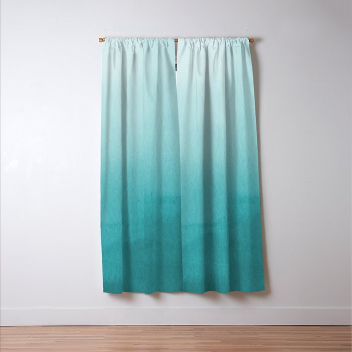 Best Seller Aqua Teal Turquoise Watercolor Ombre Gradient Blend Abstract Art - Aquarium SW 6767 Window Curtain Gallery Image 3