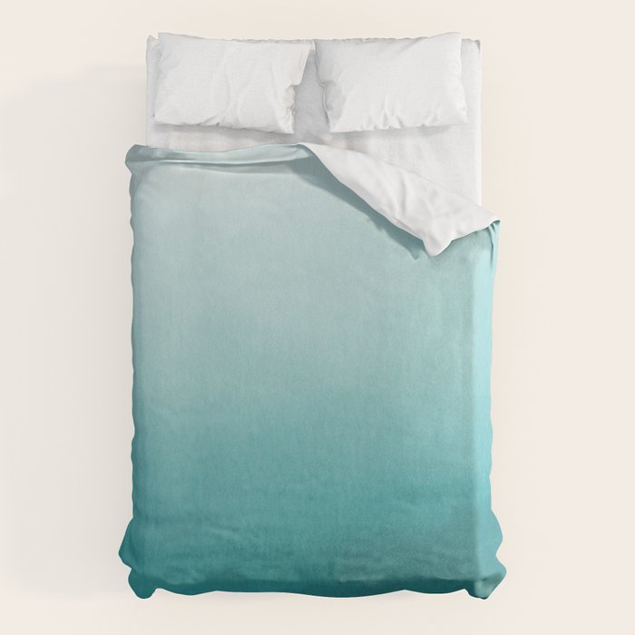 Best Seller Aqua Teal Turquoise Watercolor Ombre Gradient Blend Abstract Art - Aquarium SW 6767 Duvet Cover Gallery Image 6