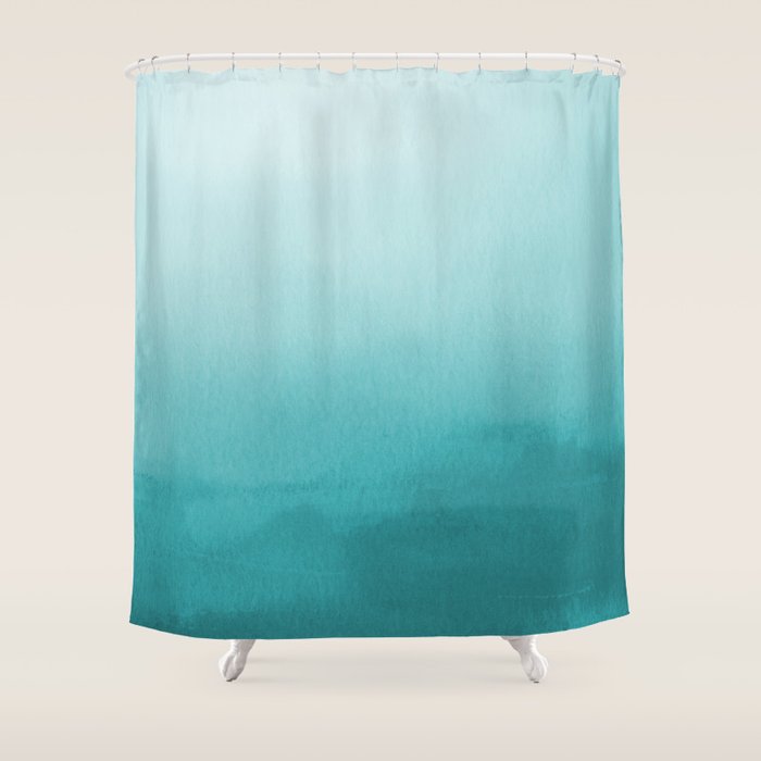 Best Seller Aqua Teal Turquoise Watercolor Ombre Gradient Blend Abstract Art - Aquarium SW 6767 Shower Curtain Gallery Image 1