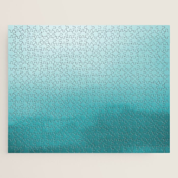Best Seller Aqua Teal Turquoise Watercolor Ombre Gradient Blend Abstract Art - Aquarium SW 6767 Jigsaw Puzzle Gallery Image 1