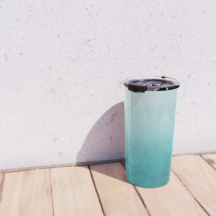 Best Seller Aqua Teal Turquoise Watercolor Ombre Gradient Blend Abstract Art - Aquarium SW 6767 Travel Mug Gallery Image 4