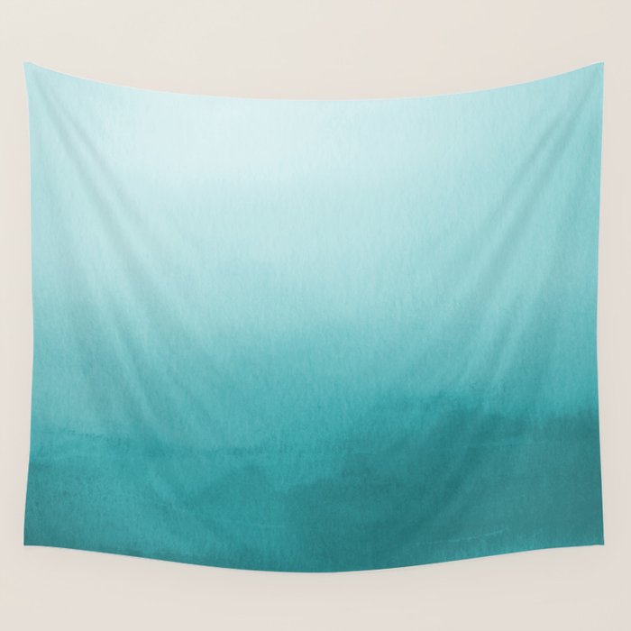 Best Seller Aqua Teal Turquoise Watercolor Ombre Gradient Blend Abstract Art - Aquarium SW 6767 Wall Tapestry Gallery Image 4