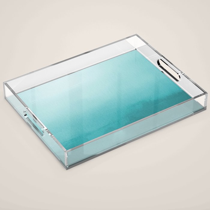 Best Seller Aqua Teal Turquoise Watercolor Ombre Gradient Blend Abstract Art - Aquarium SW 6767 Acrylic Tray Gallery Image 1