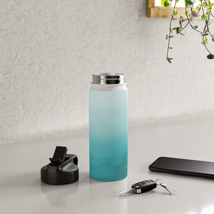 Best Seller Aqua Teal Turquoise Watercolor Ombre Gradient Blend Abstract Art - Aquarium SW 6767 Water Bottle Gallery Image 4