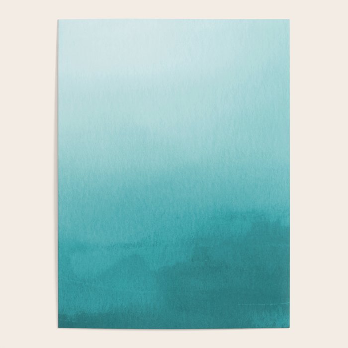 Best Seller Aqua Teal Turquoise Watercolor Ombre Gradient Blend Abstract Art - Aquarium SW 6767 Poster Gallery Image 1