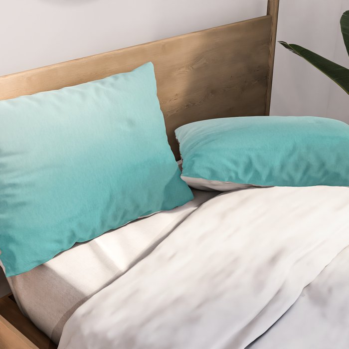Best Seller Aqua Teal Turquoise Watercolor Ombre Gradient Blend Abstract Art - Aquarium SW 6767 Pillow Sham Gallery Image 2