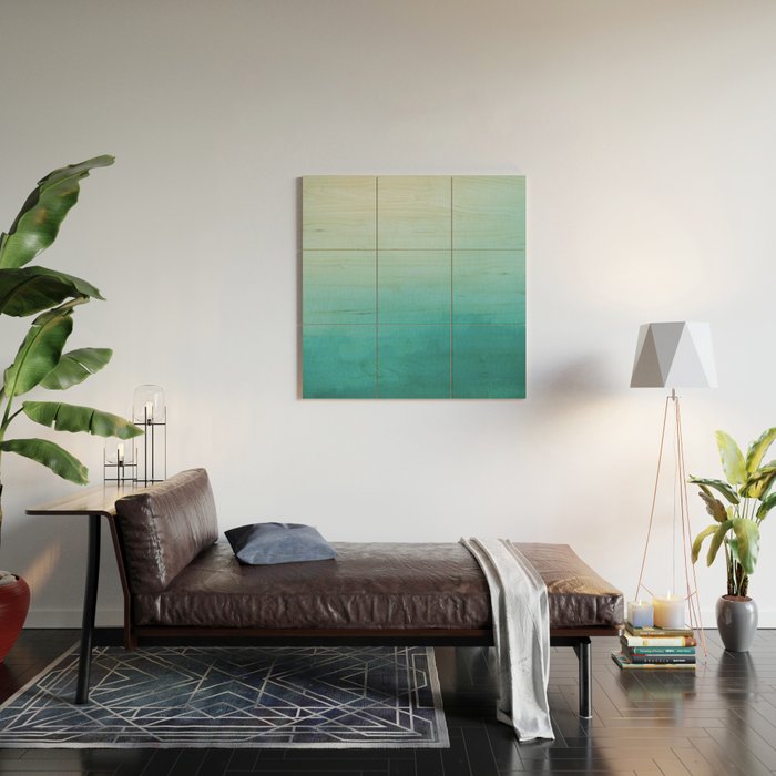 Best Seller Aqua Teal Turquoise Watercolor Ombre Gradient Blend Abstract Art - Aquarium SW 6767 Wood Wall Art Gallery Image 2