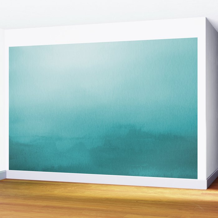 Best Seller Aqua Teal Turquoise Watercolor Ombre Gradient Blend Abstract Art - Aquarium SW 6767 Wall Mural Gallery Image 2
