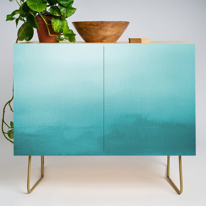 Best Seller Aqua Teal Turquoise Watercolor Ombre Gradient Blend Abstract Art - Aquarium SW 6767 Credenza Gallery Image 1