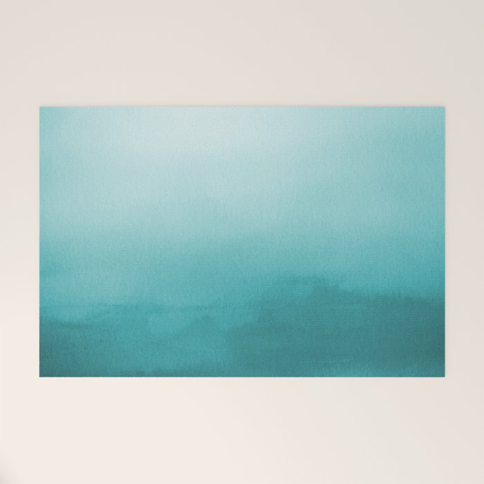 Best Seller Aqua Teal Turquoise Watercolor Ombre Gradient Blend Abstract Art - Aquarium SW 6767 Welcome Mat Gallery Image 1
