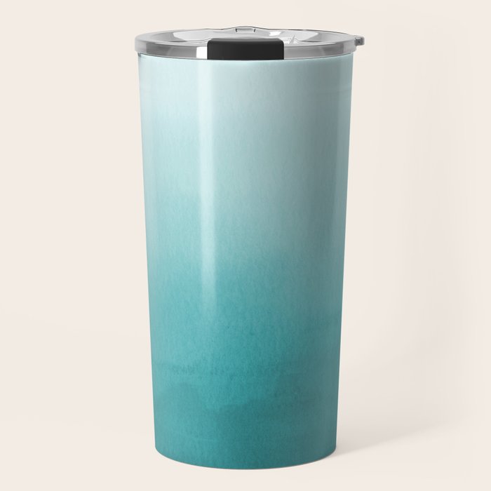 Best Seller Aqua Teal Turquoise Watercolor Ombre Gradient Blend Abstract Art - Aquarium SW 6767 Travel Mug Gallery Image 1