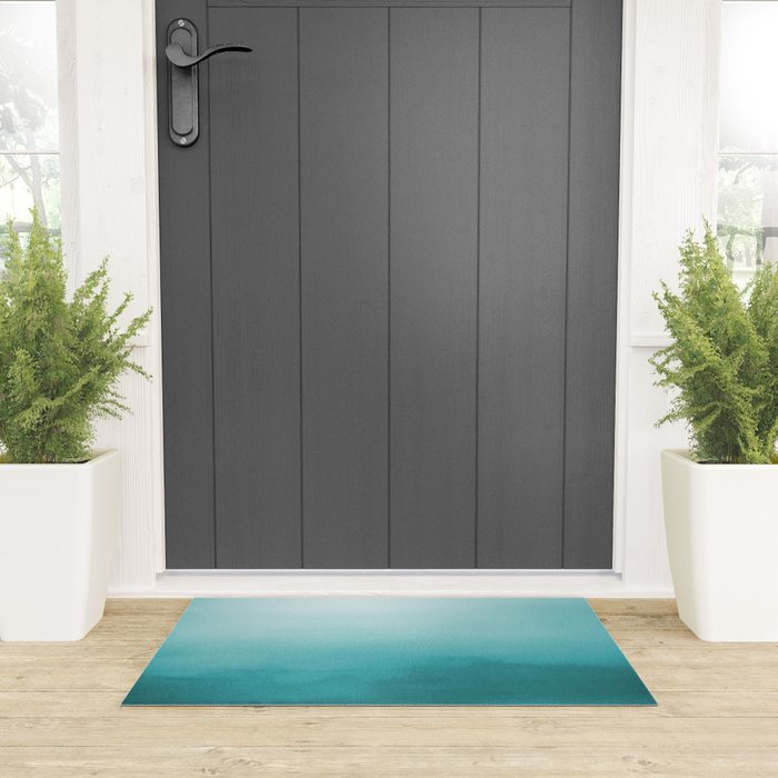 Best Seller Aqua Teal Turquoise Watercolor Ombre Gradient Blend Abstract Art - Aquarium SW 6767 Welcome Mat Gallery Image 3