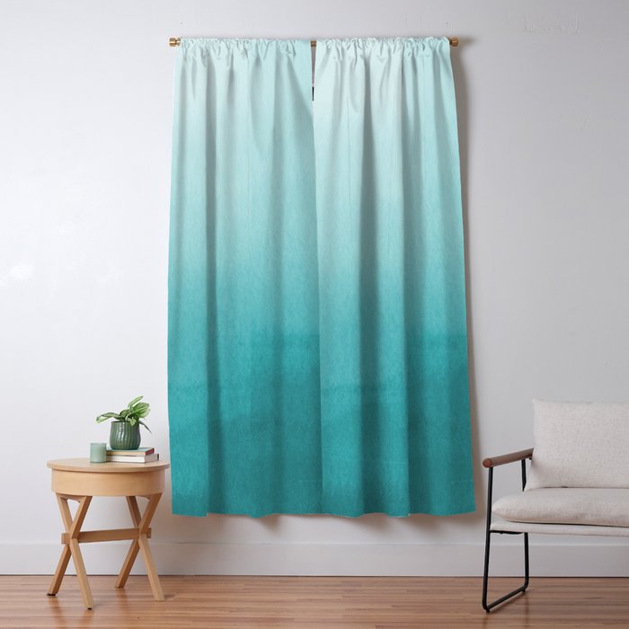 Best Seller Aqua Teal Turquoise Watercolor Ombre Gradient Blend Abstract Art - Aquarium SW 6767 Window Curtain Gallery Image 1