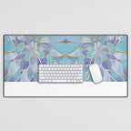Flower Bloom, Teal, Turquoise, Purple, Gold Desk Mat Gallery Image 1