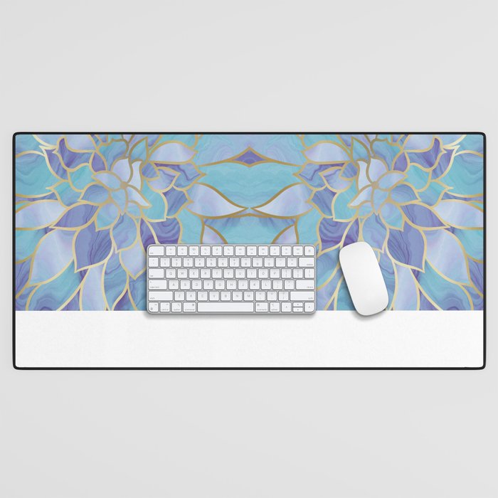 Flower Bloom, Teal, Turquoise, Purple, Gold Desk Mat Gallery Image 1