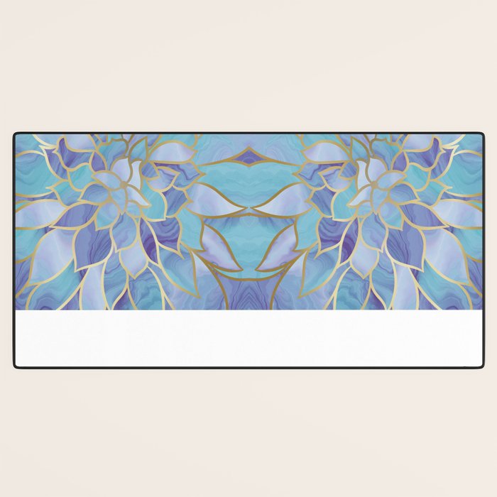 Flower Bloom, Teal, Turquoise, Purple, Gold Desk Mat Gallery Image 3
