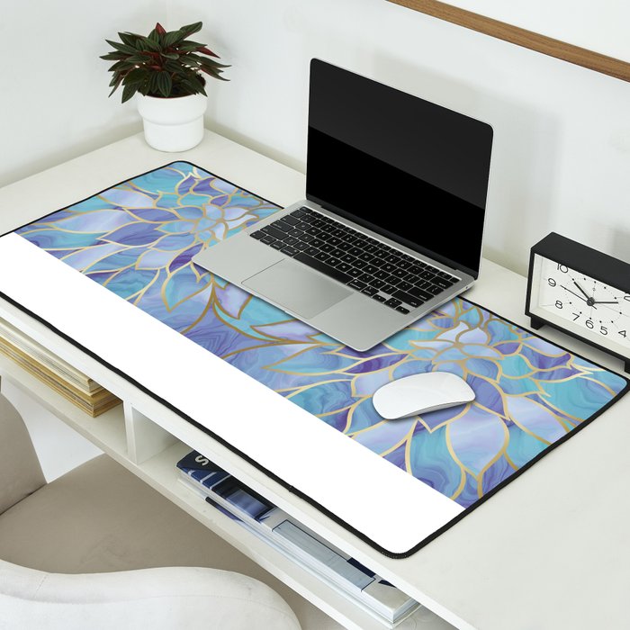 Flower Bloom, Teal, Turquoise, Purple, Gold Desk Mat Gallery Image 2