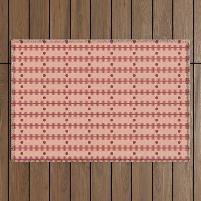 Stripes With Lines and Dots pattern burgundy Outdoor Rug Gallery Image 1