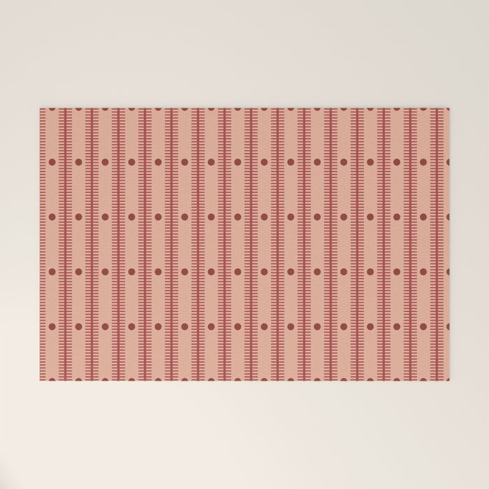 Stripes With Lines and Dots pattern burgundy Welcome Mat Gallery Image 1