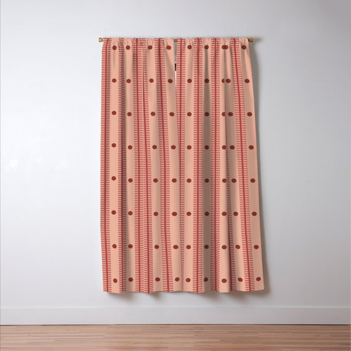 Stripes With Lines and Dots pattern burgundy Window Curtain Gallery Image 3