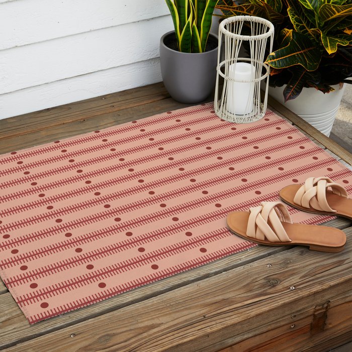 Stripes With Lines and Dots pattern burgundy Outdoor Rug Gallery Image 2
