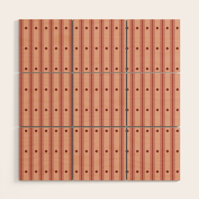 Stripes With Lines and Dots pattern burgundy Wood Wall Art Gallery Image 1