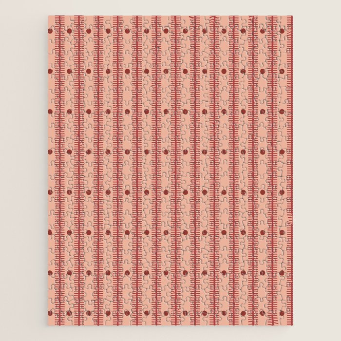 Stripes With Lines and Dots pattern burgundy Jigsaw Puzzle Gallery Image 1