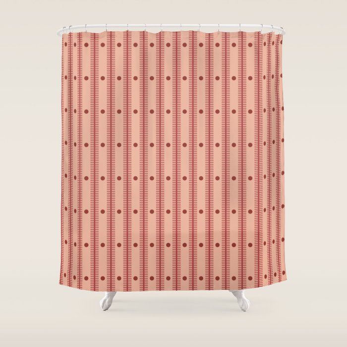 Stripes With Lines and Dots pattern burgundy Shower Curtain Gallery Image 1