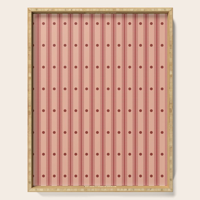 Stripes With Lines and Dots pattern burgundy Serving Tray Gallery Image 1