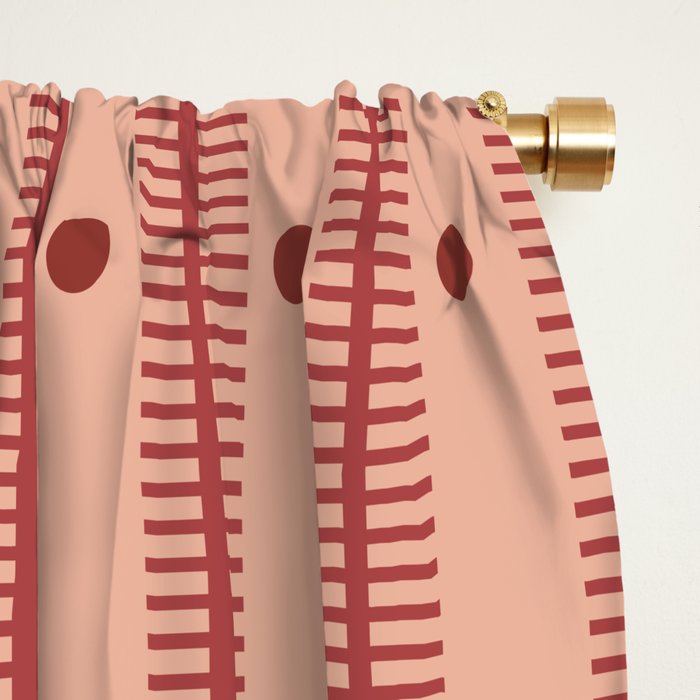 Stripes With Lines and Dots pattern burgundy Window Curtain Gallery Image 2