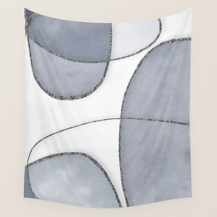 Minimal Blue Grey Shapes Wall Tapestry Gallery Image 4