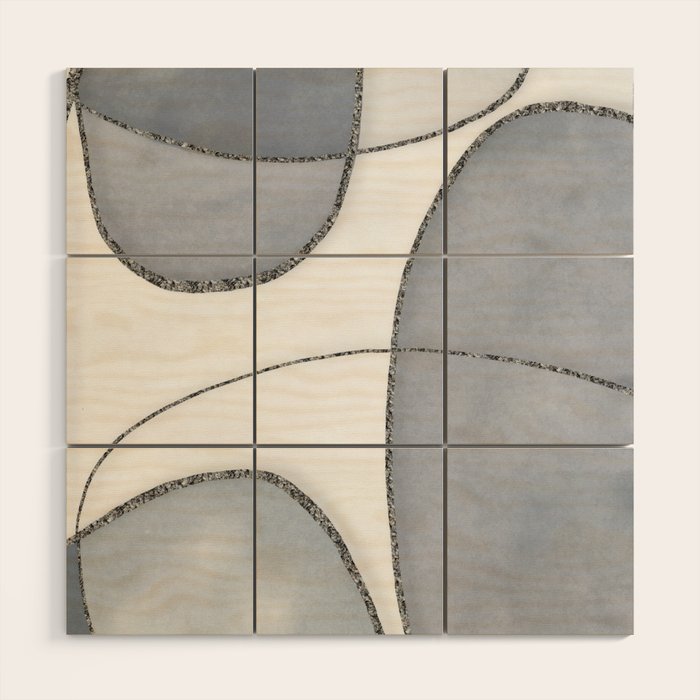 Minimal Blue Grey Shapes Wood Wall Art Gallery Image 1