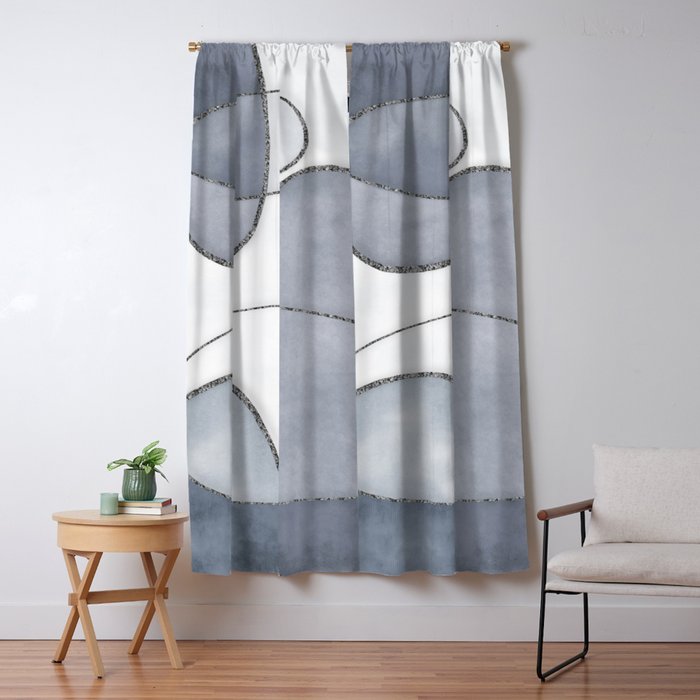 Minimal Blue Grey Shapes Window Curtain Gallery Image 5