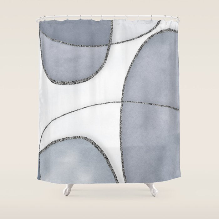 Minimal Blue Grey Shapes Shower Curtain Gallery Image 1