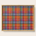 Bold Colorful Tartan Plaid Pattern in Red Orange and Blue  Serving Tray Gallery Image 1
