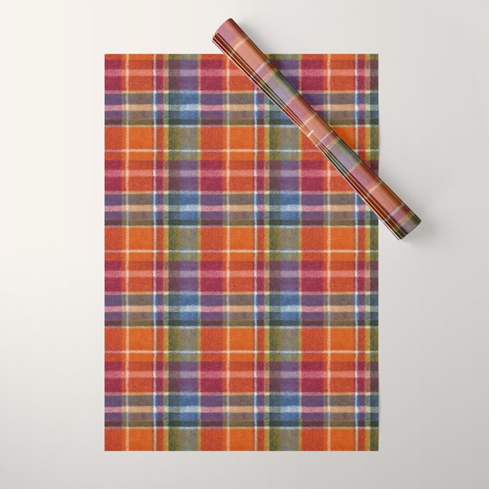 Bold Colorful Tartan Plaid Pattern in Red Orange and Blue  Wrapping Paper Gallery Image 1