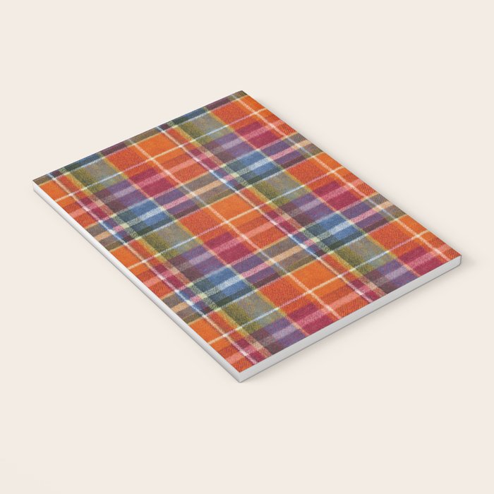 Bold Colorful Tartan Plaid Pattern in Red Orange and Blue  Notebook Gallery Image 3