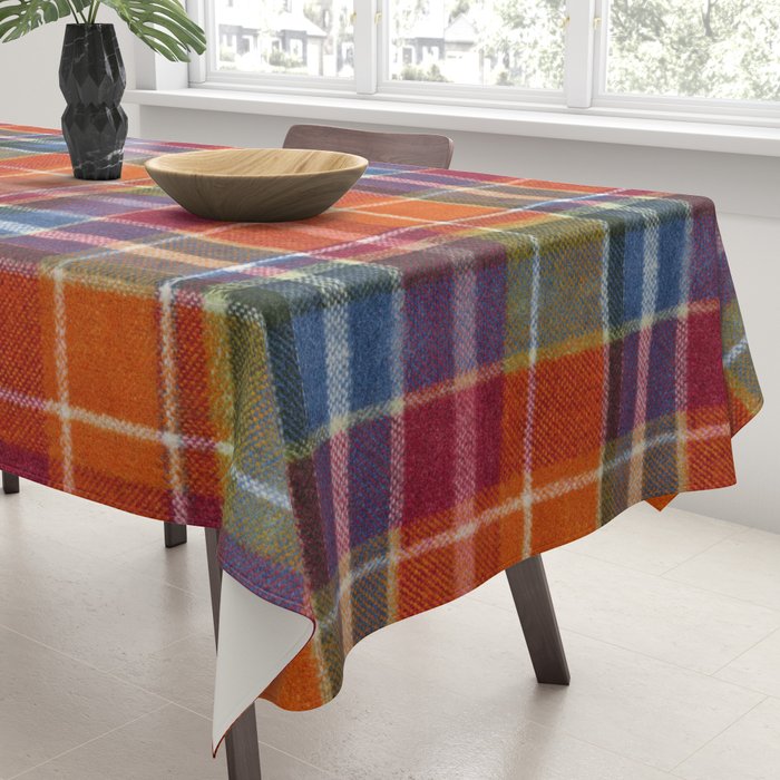 Bold Colorful Tartan Plaid Pattern in Red Orange and Blue  Tablecloth Gallery Image 3